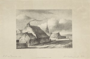 Huizen en een kerktoren in Katwijk