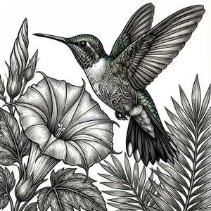 Hummingbird and Trumpet Flower