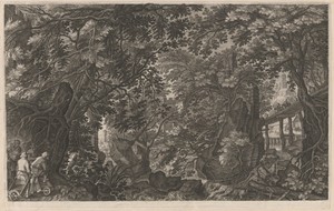 Hunters in a Forest near a Wooden Bridge