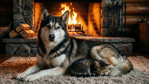 Husky and Kitten Warmth