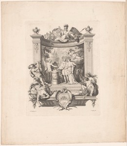 Huwelijksvignet met Hercules en Minerva