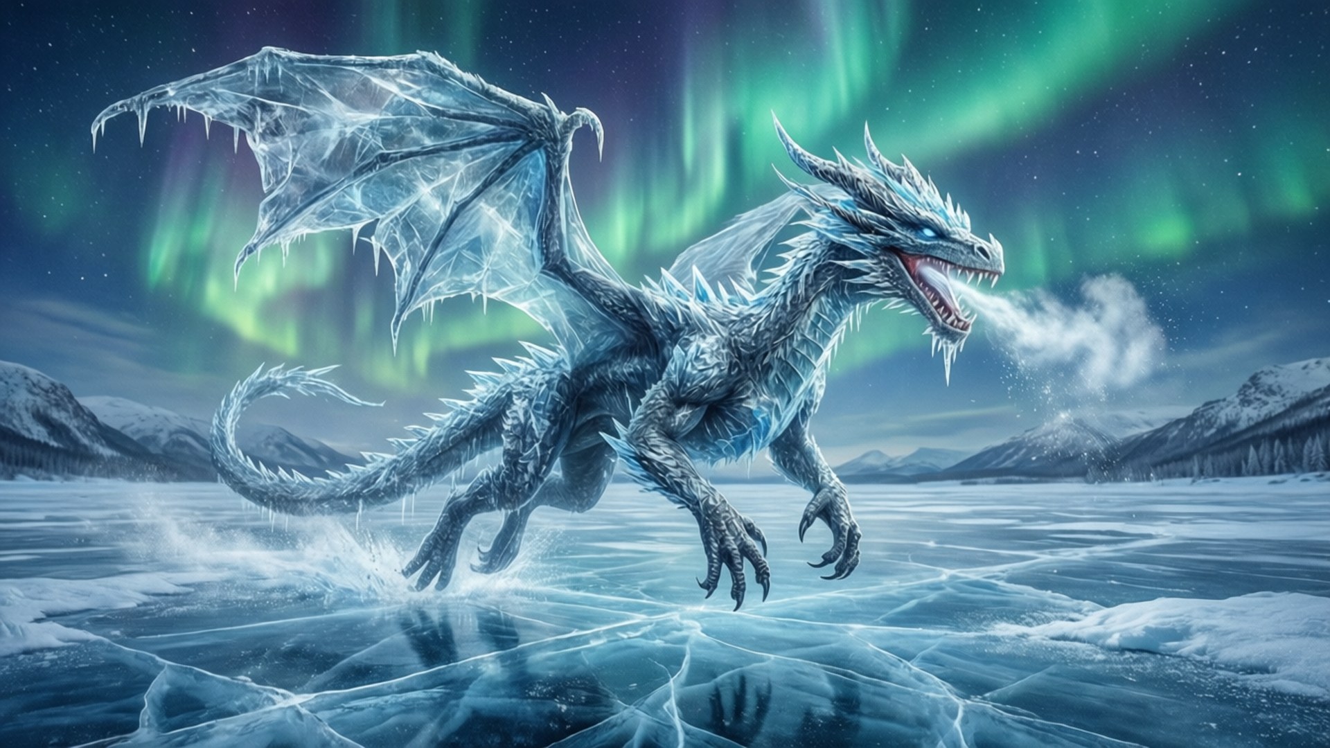 Ice Dragon Aurora by Wallpapers.art Studio