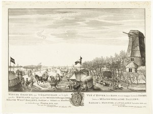 IJsvermaak op een ondergelopen stuk land te Den Haag