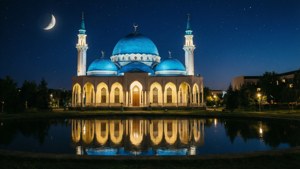 Illuminated Mosque at Night