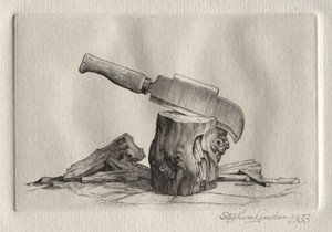 Illustration for "Peronnik the Fool":  A Bill and a Wooden Block