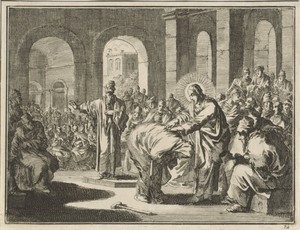 In de synagoge geneest Christus een gebogen vrouw