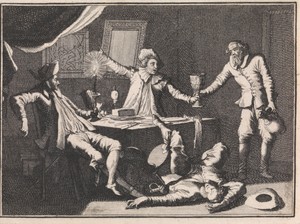 In een spookhuis biedt een oude man drie studenten drank aan waarna er een dood neer valt