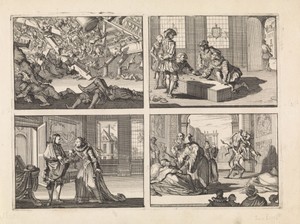 Ingestorte galerij tijdens een katholieke godsdienstoefening in het huis van de Spaanse gezant te Londen, 1623 / Lakeien dobbelen op de lijkkist van de hertog van Luynes, 1621 / Vermomd als juwelier brengt Gustaaf II Adolf zijn eerste bezoek aan zijn verloofde Maria Eleonora van Brandenburg, 1620 / Satyrische toneelvoorstelling door koning Filips IV van Spanje gegeven aan zijn gast Karel I van Engeland, 1623