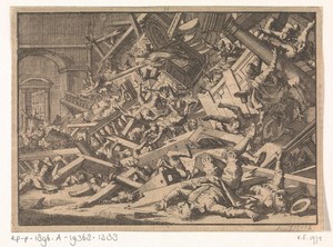 Ingestorte galerij tijdens een katholieke godsdienstoefening in het huis van de Spaanse gezant te Londen, 1623
