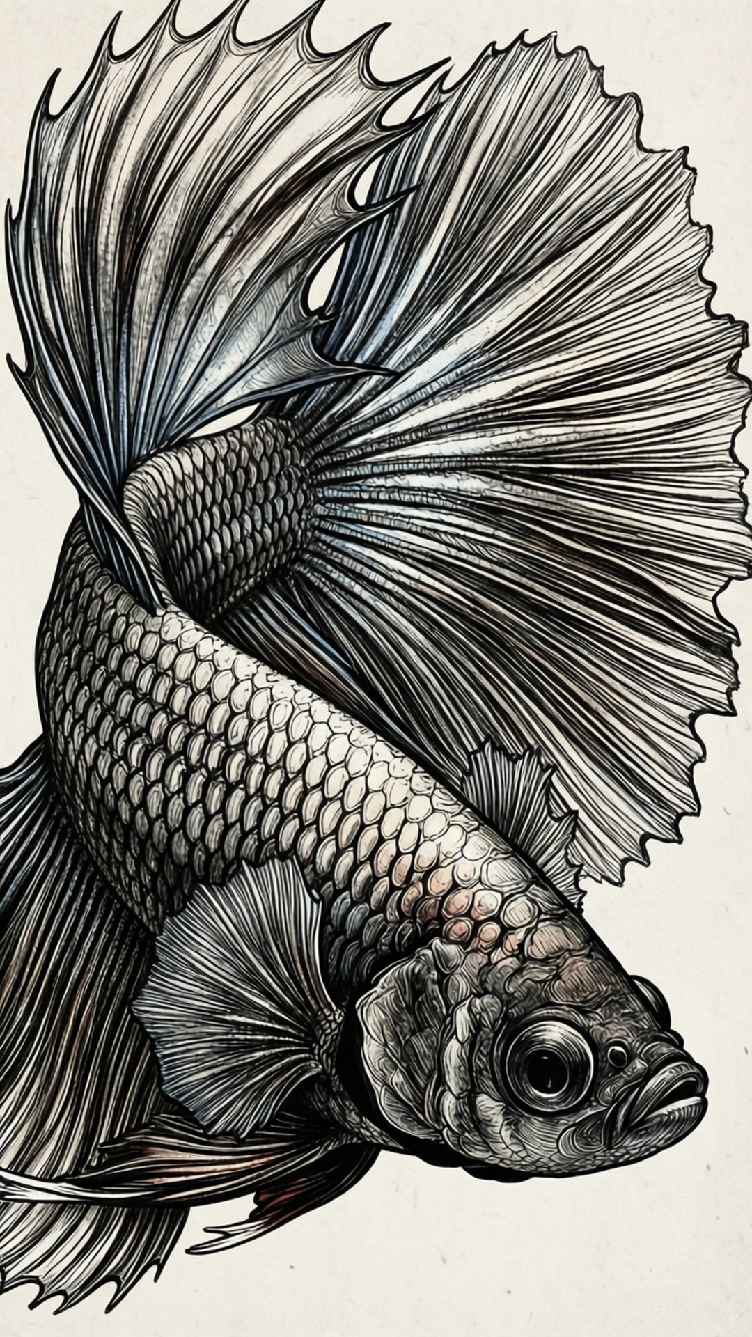 Ink Betta Drawing by Wallpapers.art Studio