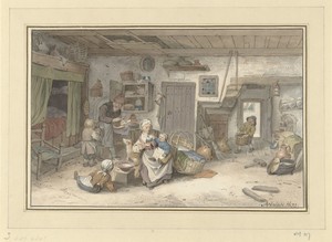 Interieur met boerenfamilie
