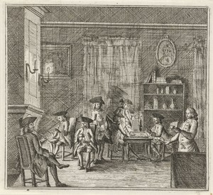 Interieur met diverse figuren
