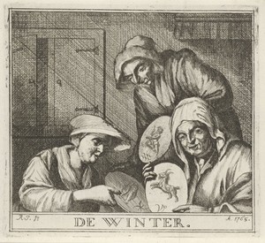 Interieur met drie boerinnen