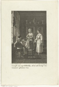 Interieur met drie dames bij tafel