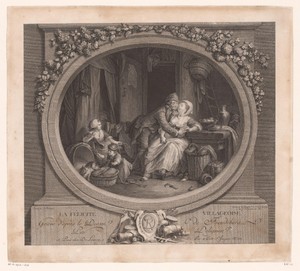 Interieur met een jong echtpaar met kinderen