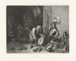 Interieur met een jongen die op een trom slaat