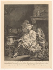 Interieur met een moeder en haar drie kinderen