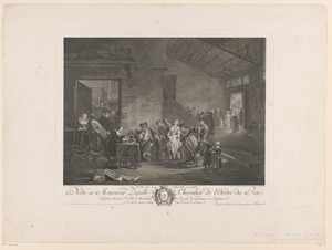 Interieur met figuren voor een rechter