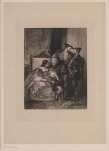 Interieur met Frans I van Frankrijk, keizer Karel V en de hertogin van Étampes