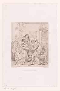Interieur met gezelschap dat een damspel speelt