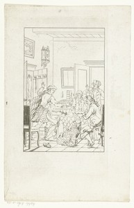 Interieur met kleermaker Balthazar Knoopius en bezoek