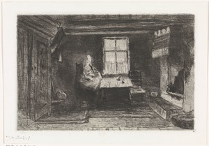 Interieur met moeder en kind