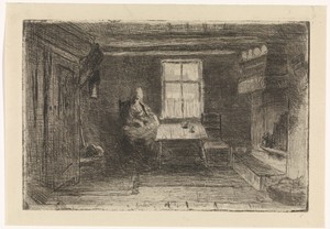 Interieur met moeder en kind