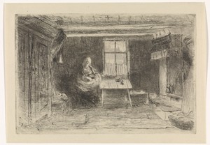 Interieur met moeder en kind