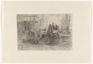 Interieur met oude vrouw