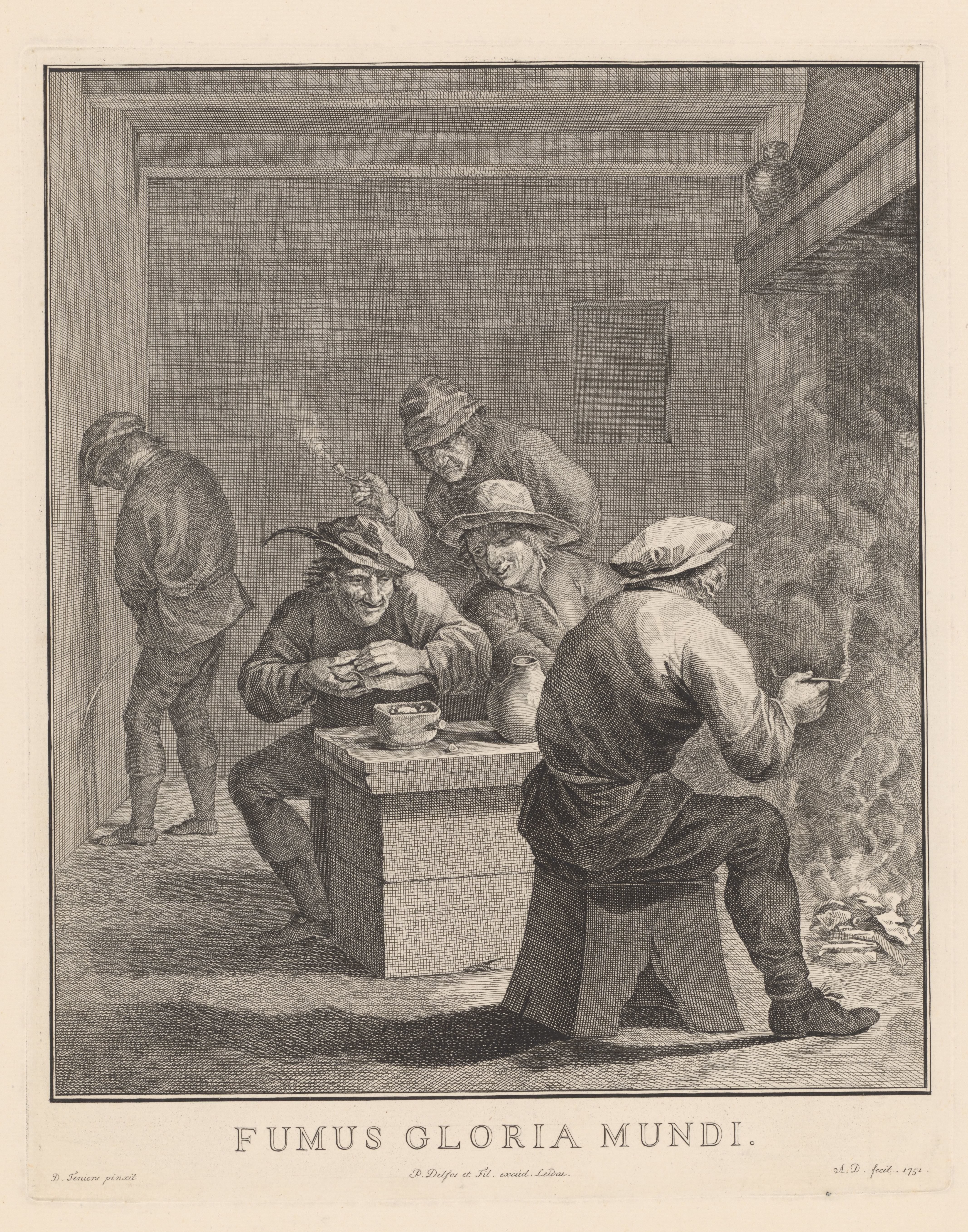 Interieur met rokers en een pissende man by Abraham Delfos