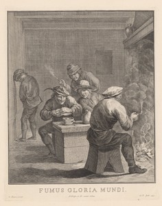 Interieur met rokers en een pissende man