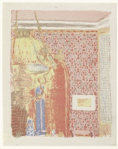 Interieur met roze behang en lamp
