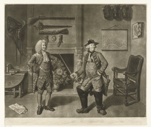 Interieur met twee mannen met wapens