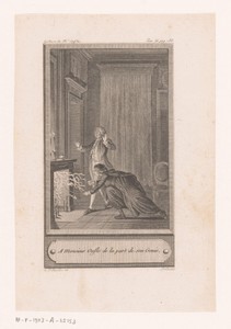 Interieur met twee mannen voor een vlammende haard