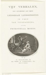 Interieur met vader en moeder bij gevallen kind, met titel