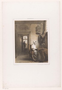 Interieur met vrouw die een guirlande maakt