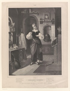 Interieur met vrouw met ring in haar hand