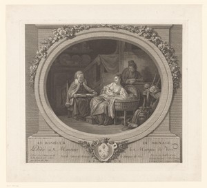 Interieur met zogende moeder