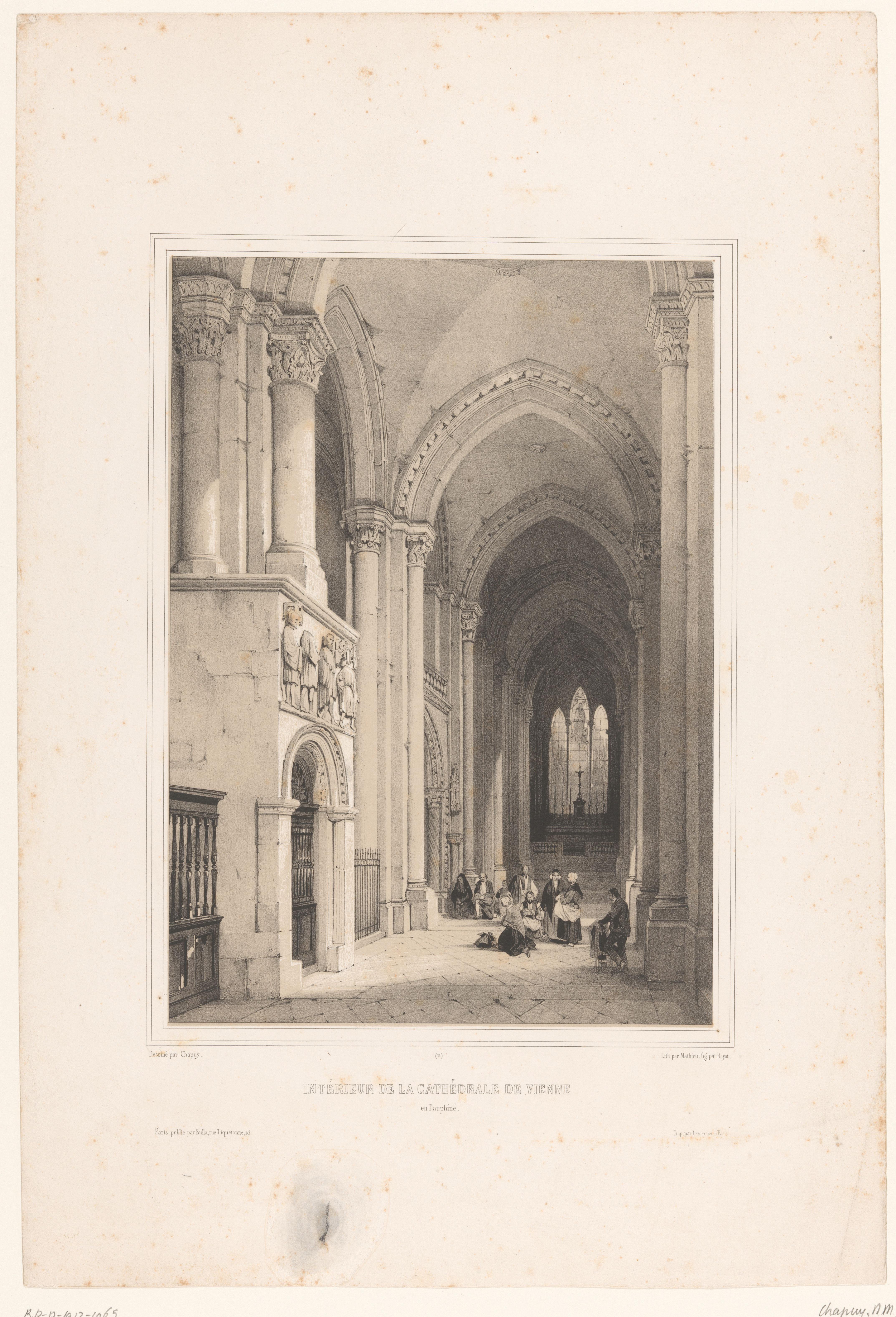 Interieur van de kathedraal Saint-Maurice te Vienne by Adolphe-Jean-Baptiste Bayot