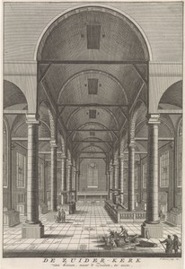 Interieur van de Zuiderkerk van Amsterdam, gezien naar het zuiden