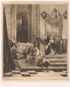 Interieur van een kerk tijdens de preek