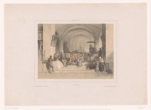 Interieur van een kerk tijdens de preek
