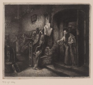 Interieur van een synagoge met gelovigen