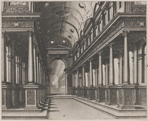 Interior of a Church with a Statue in the Far Background