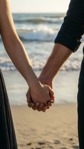 Intertwined Hands on Beach