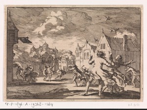 Inwoners van een dorp bij het slot Luchow in Lüneburg worden overvallen door een wervelwind waarbij de vogels dood uit de lucht vallen, 1671