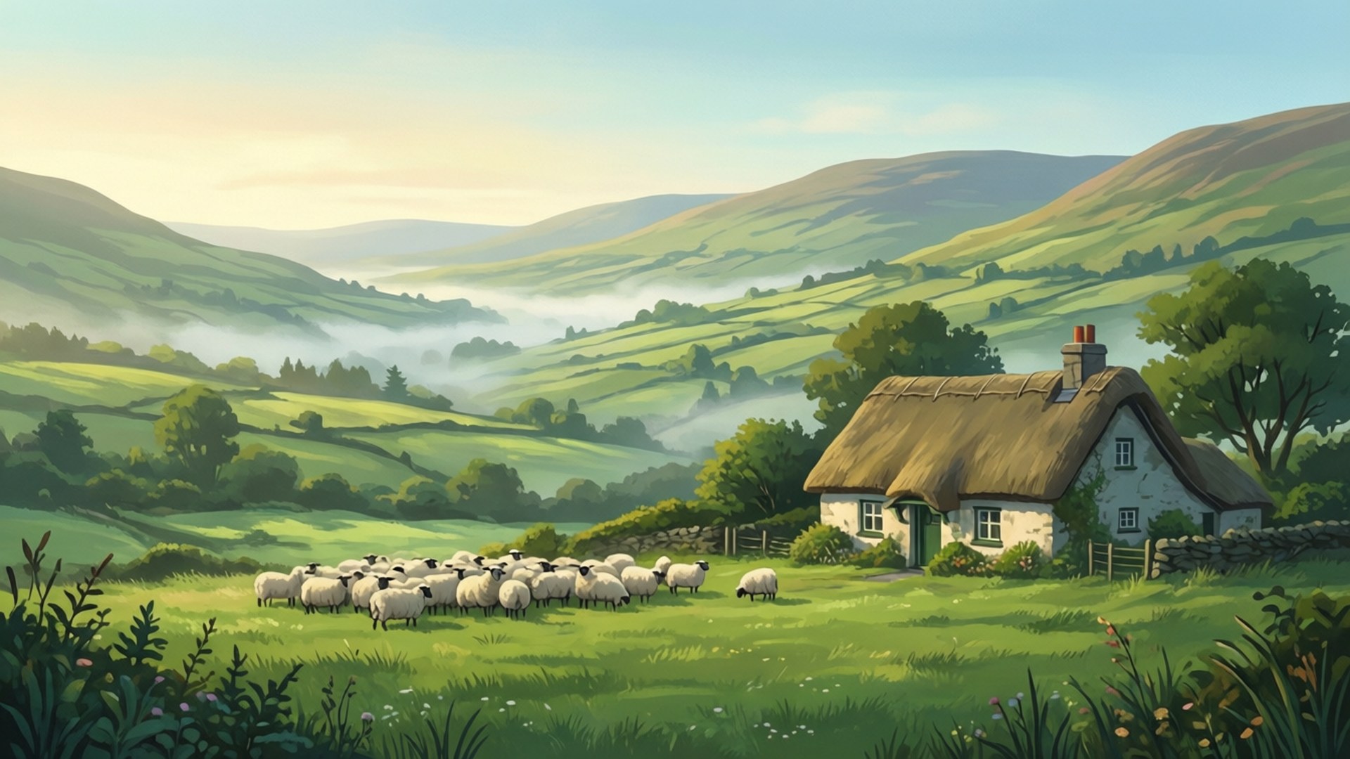 Irish Hillside Cottage by Wallpapers.art Studio
