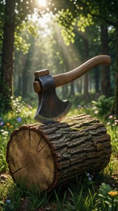 Iron Axe in Log
