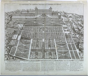 Isometric View of the Gardens and Villa d'este at Trivoli