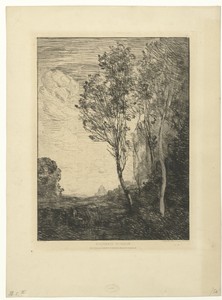 Italiaans landschap met bomen en kerk